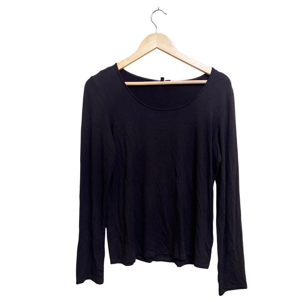 Eileen Fisher Womens Black Rayon Lycra Scoop Neck Long Sleeve Top Size M